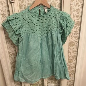 A new day green eyelet lace top